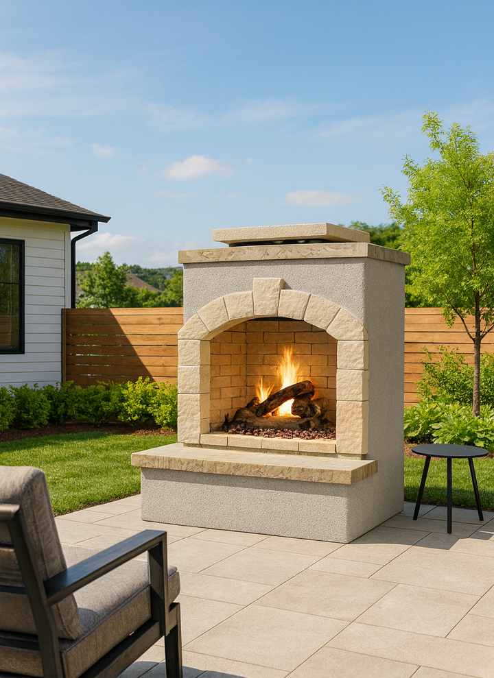Cal Flame Outdoor Gas Fireplace and Wrap Around Mantle - FRP-906 Series