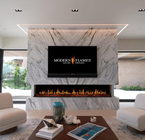 Chimenea eléctrica inteligente Orion Multi de Modern Flames, empotrada o de pared, de 52-120 pulgadas, con efecto de llama real