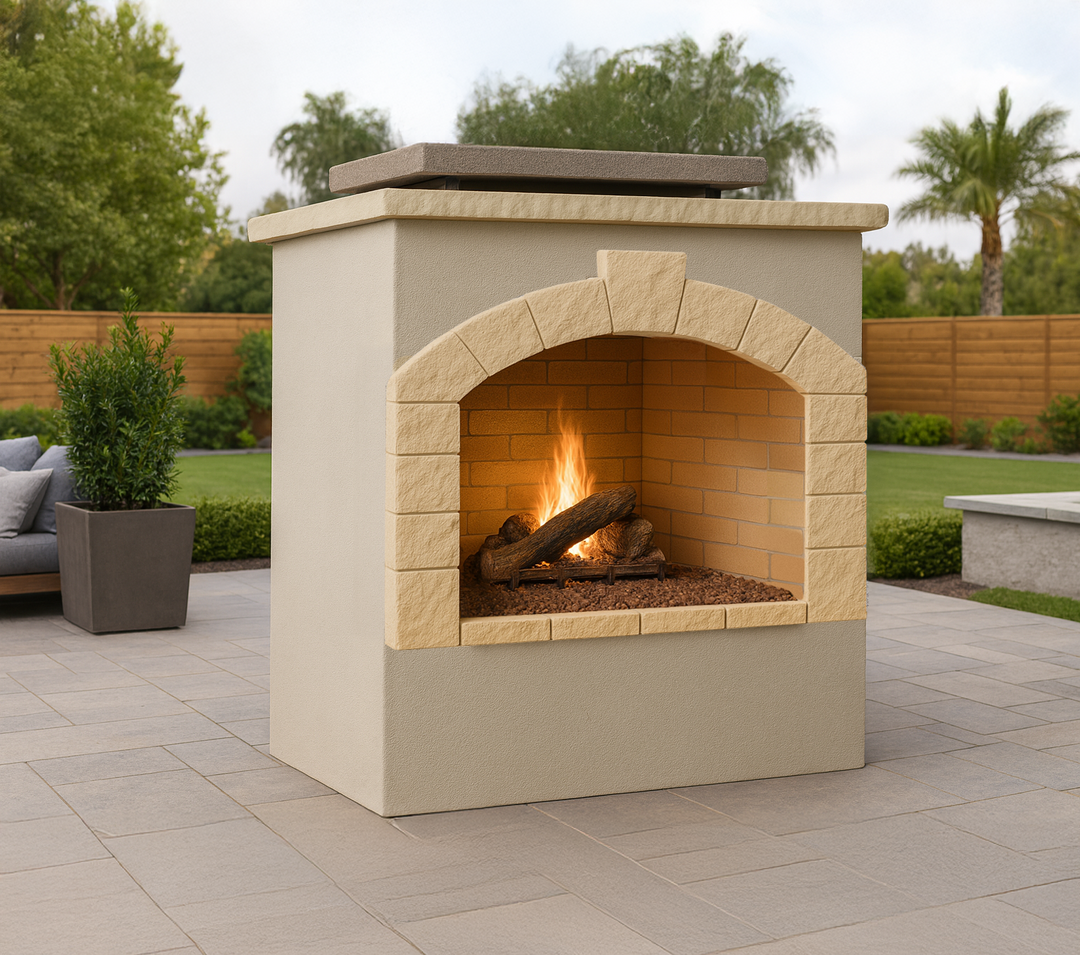 Cal Flame Outdoor Gas Fireplace and Wrap Around Mantle - FRP-906 Series