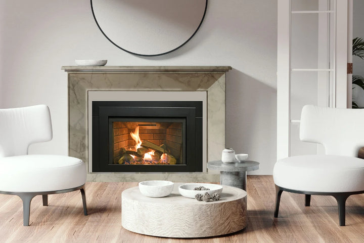 Chimenea insertable Sierra Flame Abbot de 30" con ventilación directa y paneles de porcelana negra