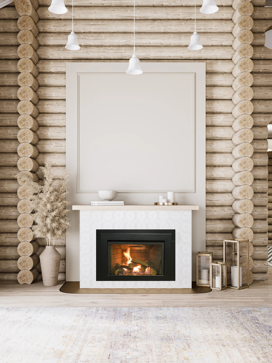 Chimenea insertable Sierra Flame Abbot de 30" con ventilación directa y paneles de porcelana negra