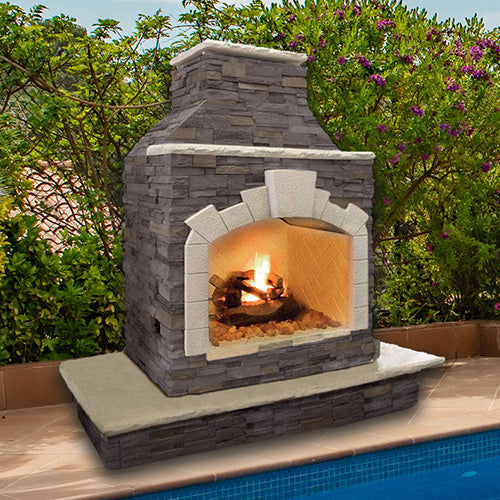 Chimenea de gas para exteriores Cal Flame con repisa envolvente - Serie FRP-909