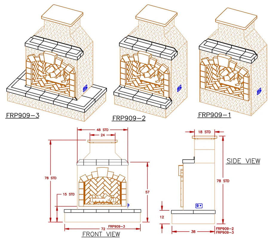 Chimenea de gas para exteriores Cal Flame con repisa envolvente - Serie FRP-909