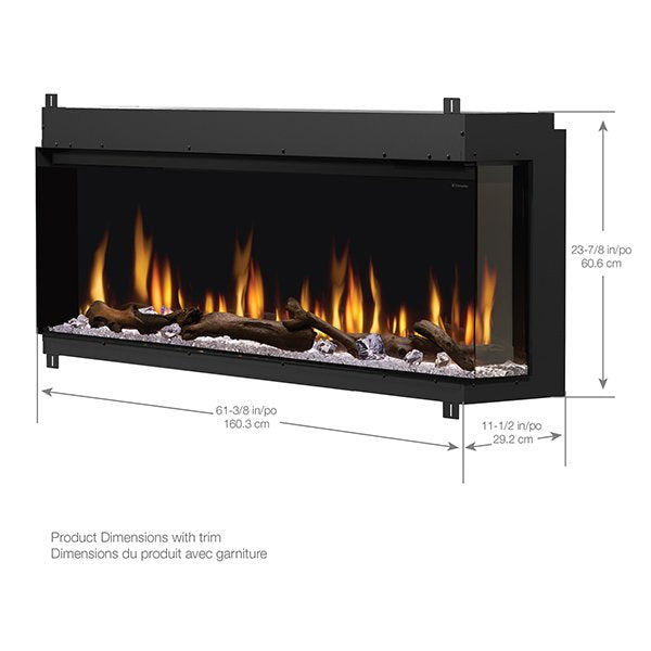 Chimenea eléctrica empotrada Dimplex IgniteXL Bold de 60" con vista lineal multilateral