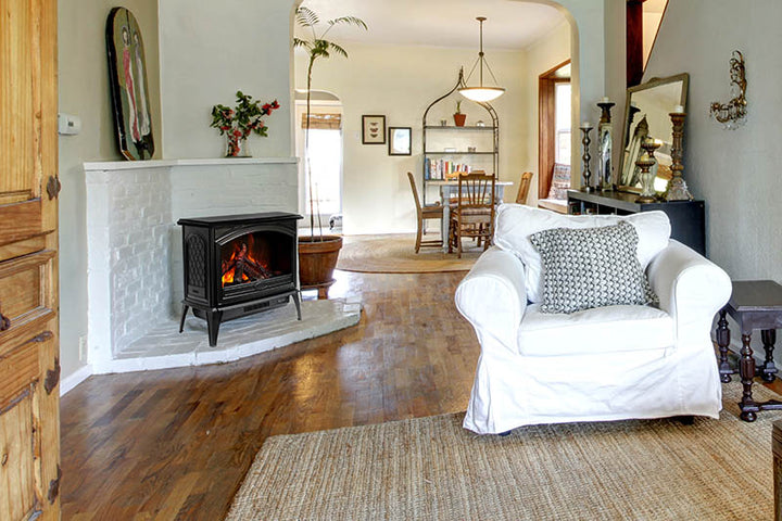 Chimenea eléctrica independiente de hierro fundido