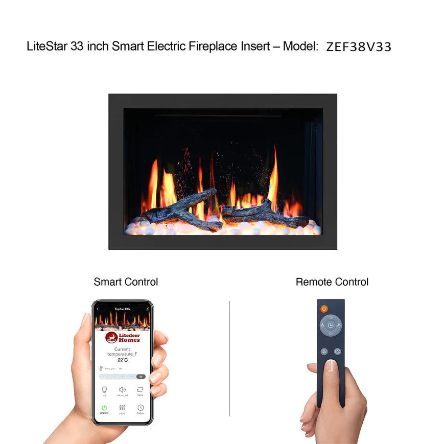 Chimenea eléctrica inteligente LiteStar de 33 pulgadas con wifi y sonidos crepitantes por app - ZEF38VC33