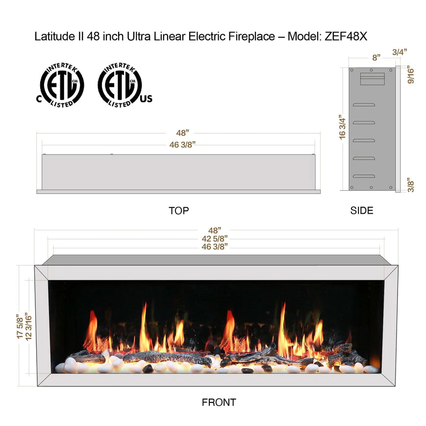Chimenea eléctrica inteligente Litedeer Gloria II de 48" con aplicación - ZEF48XS