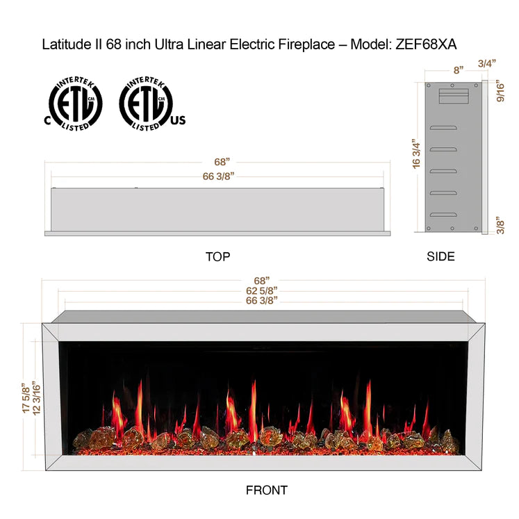 Chimenea eléctrica empotrada inteligente Litedeer Latitude ll de 172 cm con vidrio ámbar - ZEF68XA