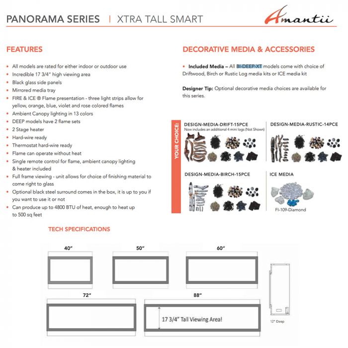 Amantii Panorama BI Deep XT Chimenea eléctrica inteligente