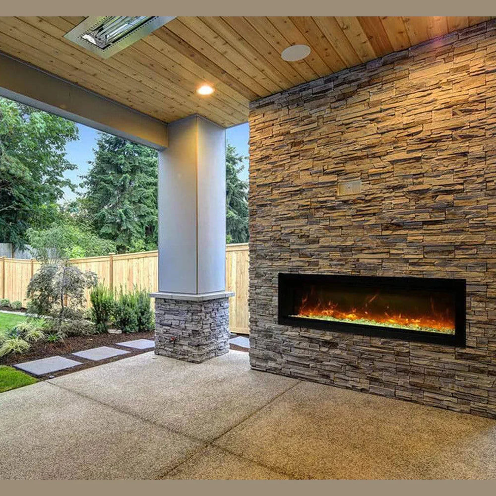 wall mounted fireplace near outside