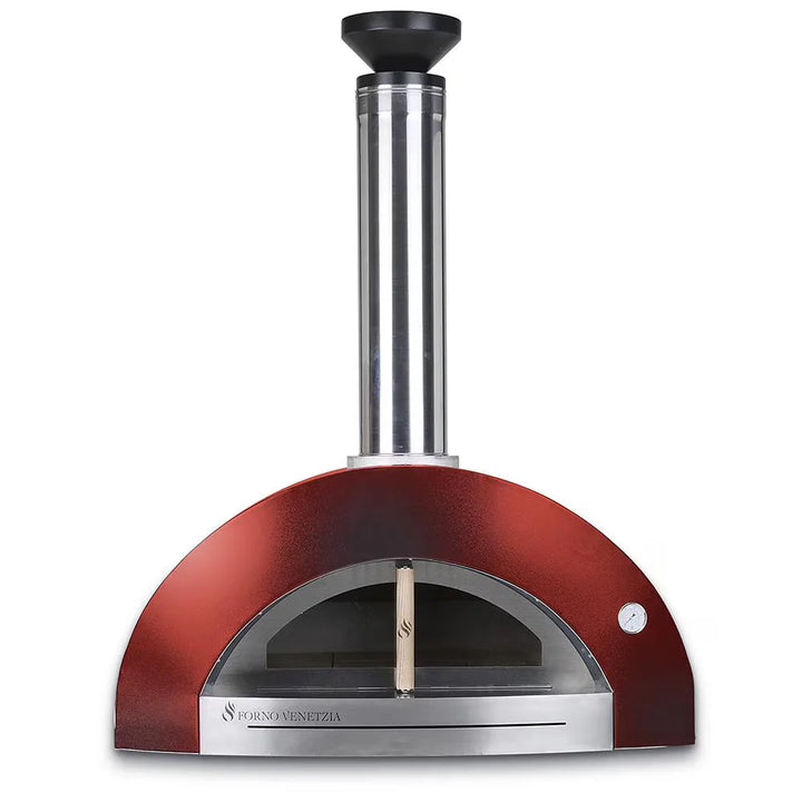 The Forno Venetzia "Bellagio 200" Red - A high-capacity, handcrafted Italian wood-fired oven with 36" x 32" hearth and durable red dome finish.