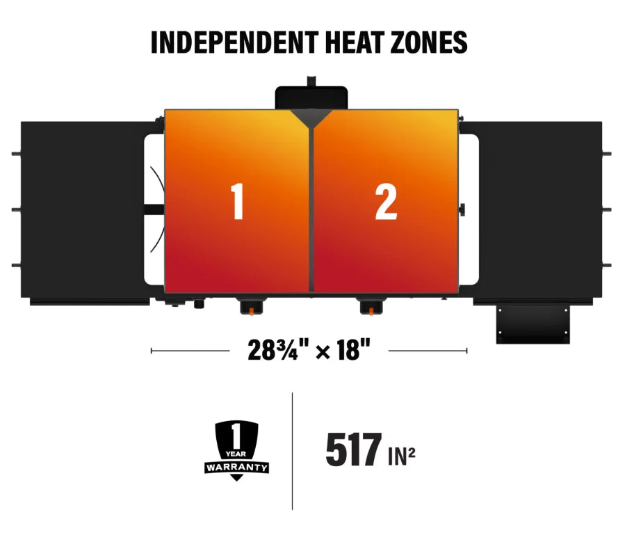 Blackstone Original 28" Griddle with Hood: A freestanding gas griddle featuring dual heat zones, reinforced hood, Omnivore Griddle Plate for even heat distribution, and smart storage solutions for effortless outdoor cooking.