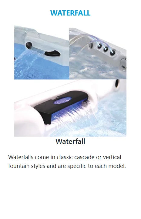 American Spas 6-Person Bench Spa features 100 exclusive Halo stainless steel jets for deep hydrotherapy, sculpted bench seating, multi-colored LED lighting, and Bluetooth audio system.