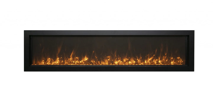 Remii Extra Slim Electric Fireplace featuring vibrant, multi-colored flame presentation, 2-stage heater, and hardwire ready thermostat, perfect for indoor or outdoor use.