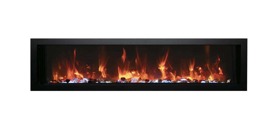 Remii WM-SLIM Smart Electric Fireplace-65" showcases sleek modern design with WiFi controls, remote app, 11 multi-color uplighting options, and vibrant flame presentation in yellow, orange, and red hues, settable to 5 distinct speeds.