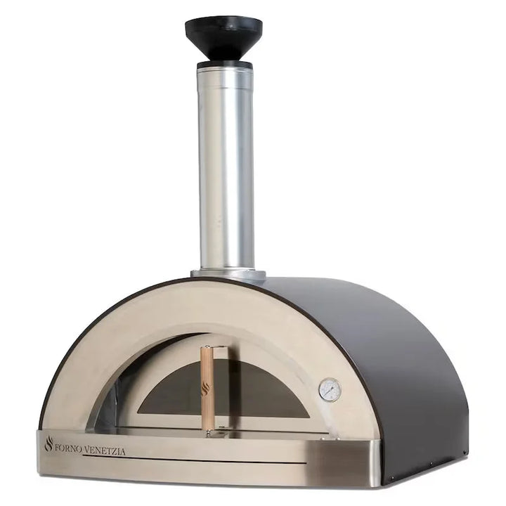 Forno Venetzia "Torino 200" Copper - Countertop Wood-Fired Oven with 32" x 24" Cooking Surface, Glass Door and Oak Handle, Fits Up to 4 Pizzas at Once, 850°F Max Temperature, UV-Resistant Finish.