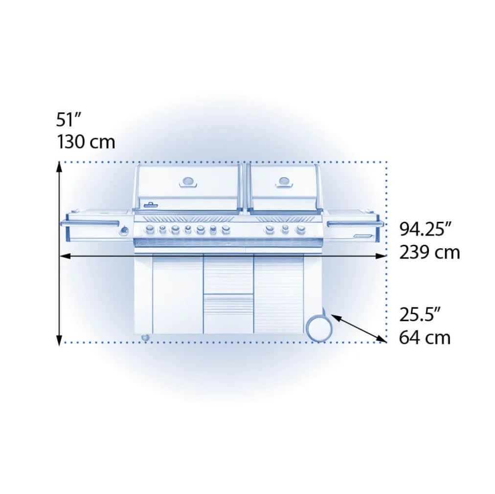 Napoleon Prestige Pro 825with Side Burner, Infrared Rear & Bottom Burner: High-performance propane grill with two independent heads, powerful side burner, and dual infrared sear zones for professional results in outdoor cooking.