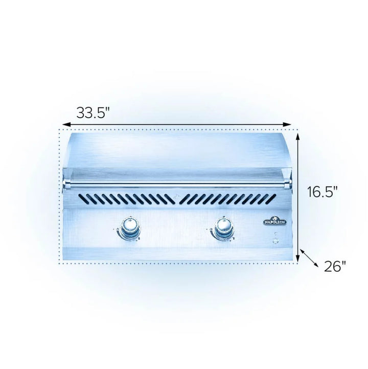 Napoleon Built-In 700 Series 32 Griddle features premium 304 stainless steel construction, dual U-shaped burners, and 24,000 BTUs for precise heat control.