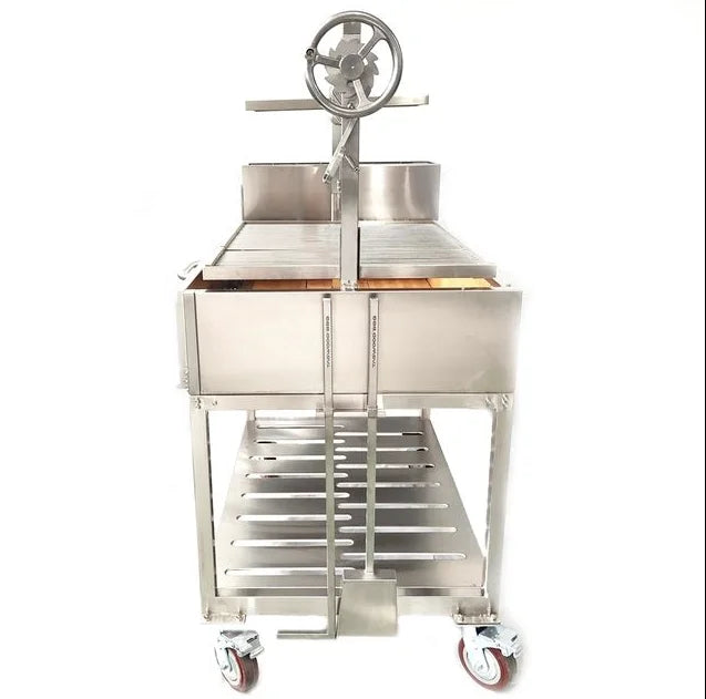 Tagwood Santa Maria Style Wood Grill features #304 stainless steel construction, 1,117 sq.in. grilling area, height-adjustable main grate, and interchangeable griddle for authentic gaucho-style open-fire cooking.