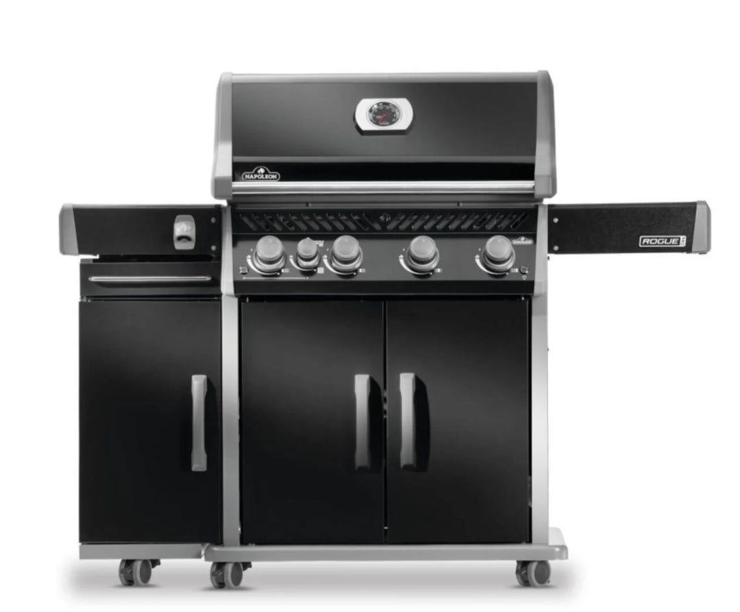 Napoleon Rogue PRO Under Grill Storage Cart (Gloss Black) features a premium gloss black finish, smooth-rolling wheels, and integrated storage for organized grilling.