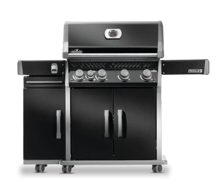 Napoleon Rogue PRO Under Grill Storage Cart (Gloss Black) features a premium gloss black finish, smooth-rolling wheels, and integrated storage for organized grilling.