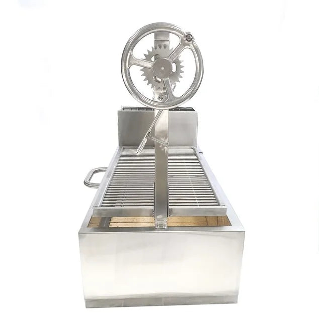 Tagwood Built-In Santa Maria Style Grill (BBQ05SS): Premium stainless steel grill featuring adjustable main grate, interchangeable griddle, S-shape meat hooks, and gaucho-style brasero firebox for authentic Argentine open-fire performance and versatile cooking zones in a compact unit.