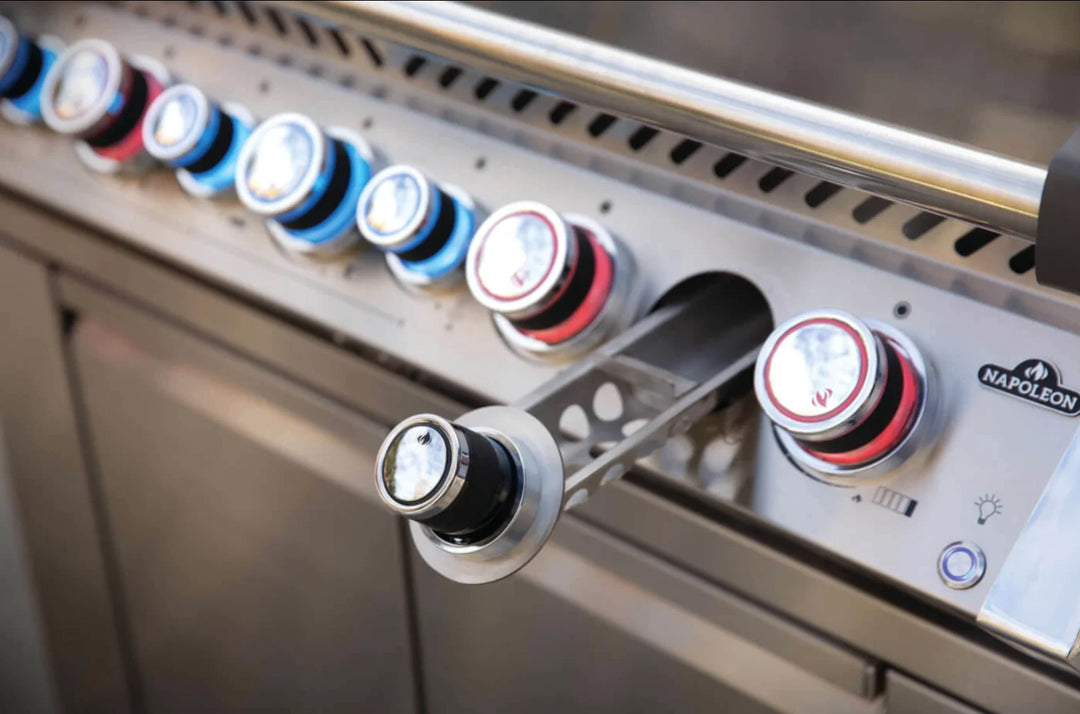 Napoleon Prestige Pro 665 RSIB luxury propane gas grill features 99,000 BTUs, eight burners, and 1,142 square inches of cooking space for professional-grade grilling performance.