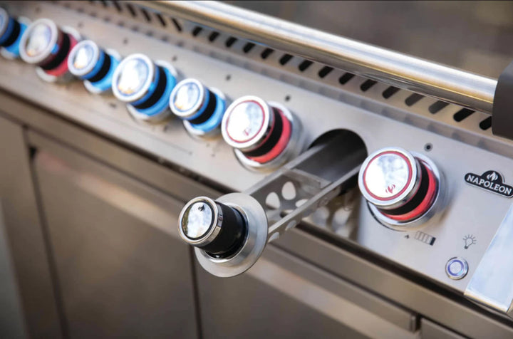 Napoleon Prestige Pro 665 RSIB luxury propane gas grill features 99,000 BTUs, eight burners, and 1,142 square inches of cooking space for professional-grade grilling performance.