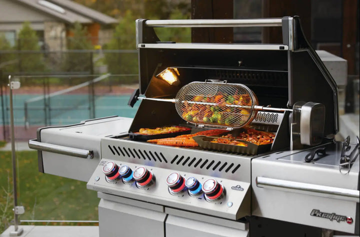 Napoleon Prestige PRO 500 RSIB luxury propane gas grill featuring six powerful burners, infrared rear and side burners, and 900 square inches of total cooking space for exceptional results.
