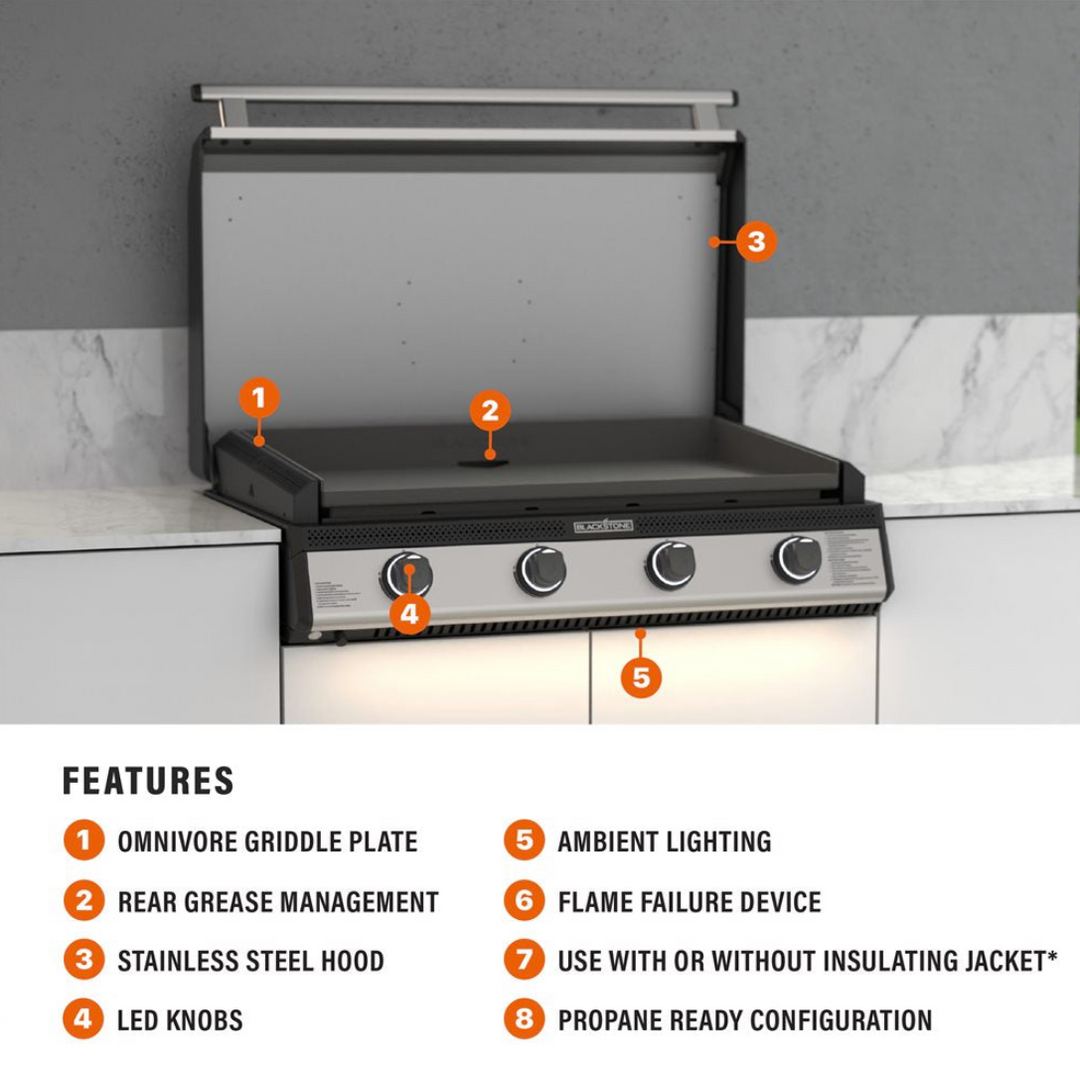 Blackstone 36” Drop-In SS Griddle with Hood - Propane Ready