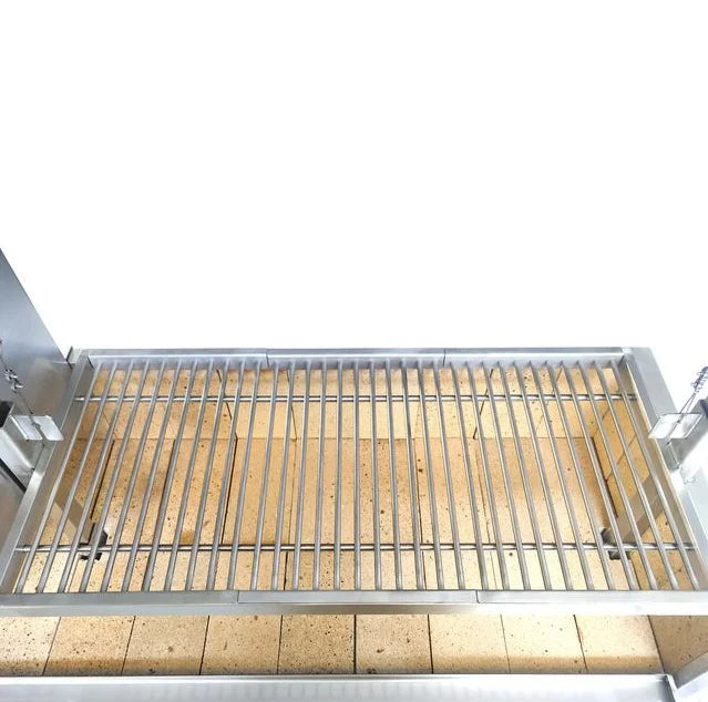 Tagwood Built-In Santa Maria Style Grill (BBQ05SS) - #304 stainless steel construction, height-adjustable main grate, interchangeable griddle, S-shape meat hooks, and firebrick-lined walls for authentic Argentine open-fire performance.