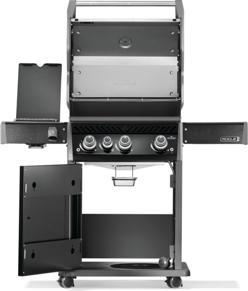Napoleon Rogue PRO 425 SIB Natural Gas Grill features three precision main burners, porcelainized cast iron cooking grids, and an infrared side burner for intense heat and signature sear marks.