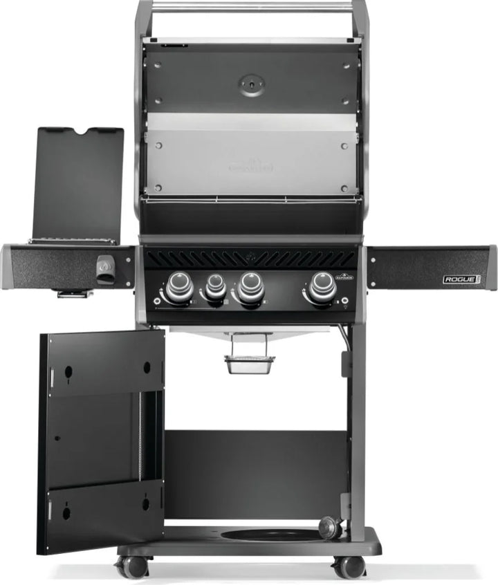 Napoleon Rogue PRO 425 SIB Natural Gas Grill features three precision main burners, porcelainized cast iron cooking grids, and an infrared side burner for intense heat and signature sear marks.