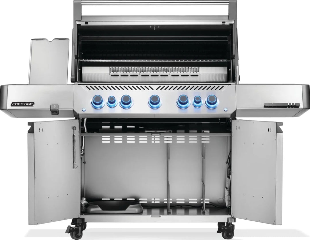 Napoleon Prestige 665 Series Gas Grill features 7 stainless steel burners, 94,000 BTUs, and over 1,000 sq. in. of cooking space for premium outdoor grilling.