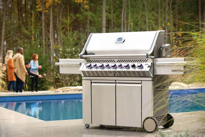 Napoleon Prestige Pro 665 luxury propane gas grill with infrared side & rear burners, stainless steel construction, and premium features for professional-grade grilling performance.