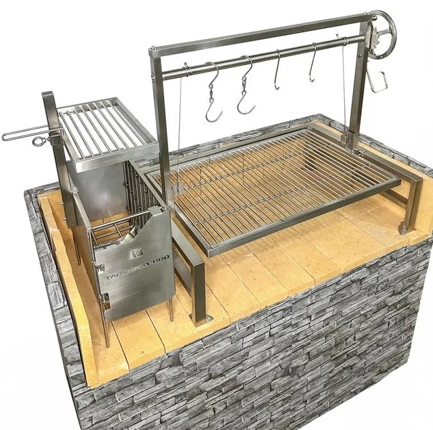 Tagwood Built-in Santa Maria Style Grill (656 sq. in.) - high-performance outdoor kitchen grill with insert-style design for seamless integration into custom-built setups, made entirely of #304 stainless steel with 656 sq. in. grilling space and hanging area.