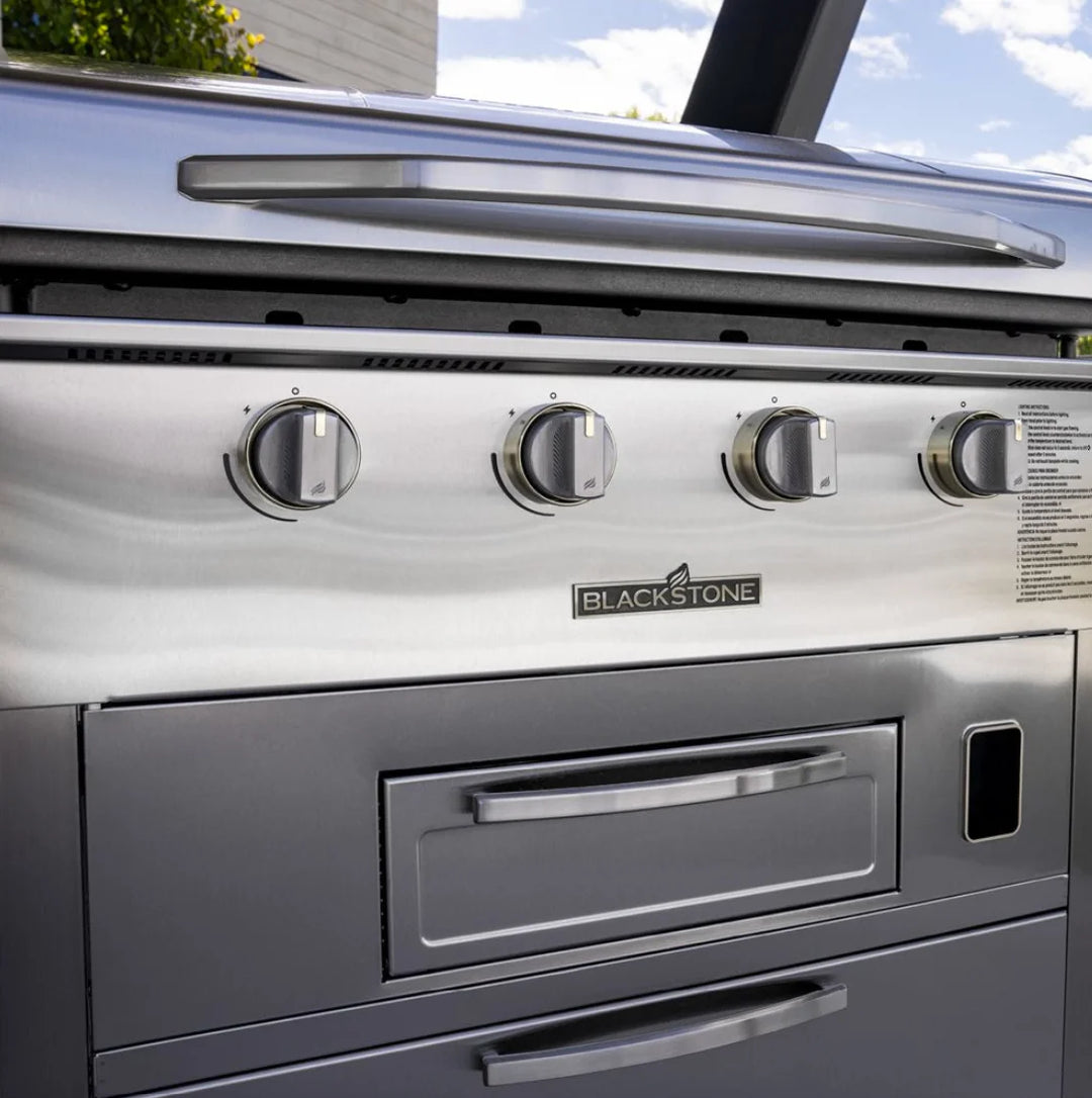 Blackstone Select 36” Griddle & Air Fryer Combo: High-performance outdoor cooking station with Omnivore Griddle Plate Technology, convection oven drawer, and four independently controlled heat zones.