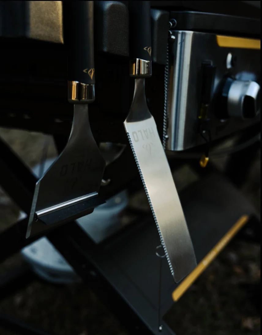 HALO 5-Piece Elite Essentials Griddle Tool Kit: A comprehensive set of durable, high-heat resistant stainless steel tools for efficient cooking, serving, and cleanup on your HALO Elite Series Griddle.