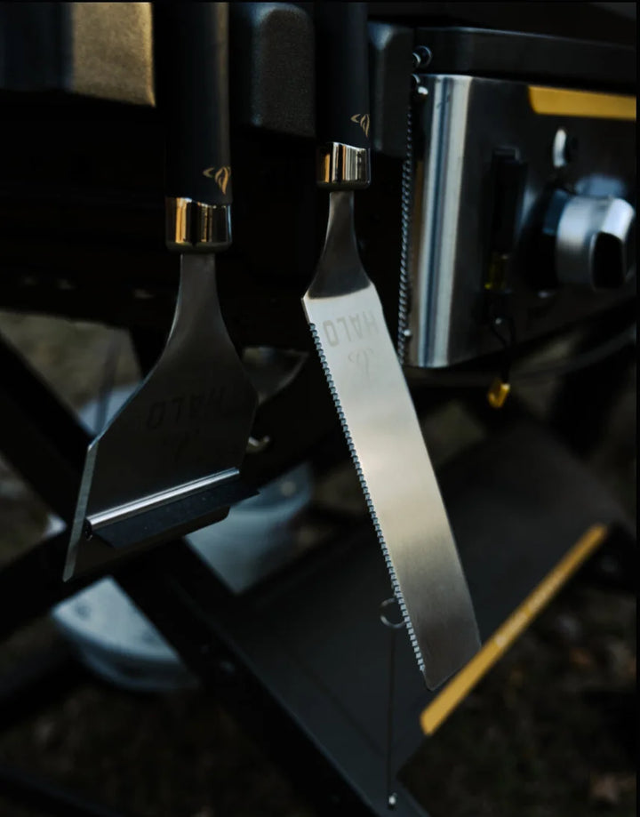 HALO 5-Piece Elite Essentials Griddle Tool Kit: A comprehensive set of durable, high-heat resistant stainless steel tools for efficient cooking, serving, and cleanup on your HALO Elite Series Griddle.