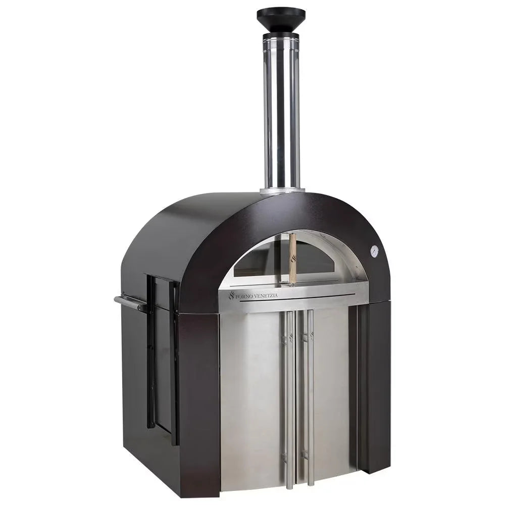 Forno Venetzia Bellagio 500 Copper outdoor wood-fired oven with large 36" × 32" firebrick hearth and copper dome finish in UV-resistant powder coating.