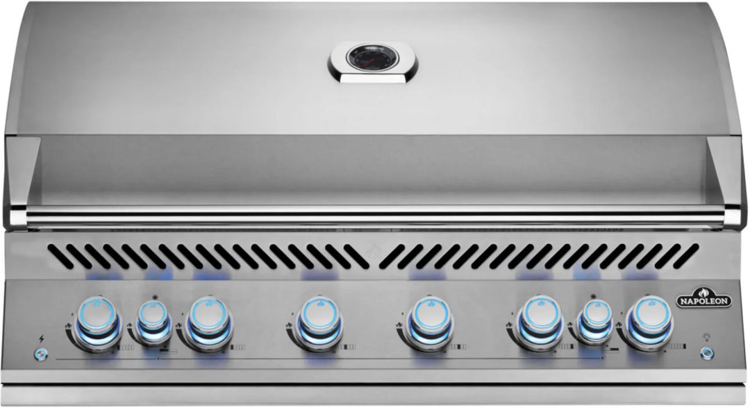 Napoleon 700 Series 44" Built-In Gas Grill: Premium stainless steel grill delivering 108,000 BTUs through six main burners and dual infrared rotisserie burners, with precision temperature control, innovative grease management, and smart lighting features.