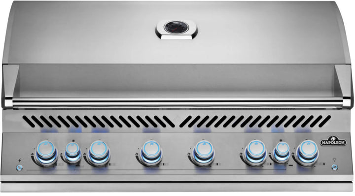 Napoleon 700 Series 44" Built-In Gas Grill: Premium stainless steel grill delivering 108,000 BTUs through six main burners and dual infrared rotisserie burners, with precision temperature control, innovative grease management, and smart lighting features.