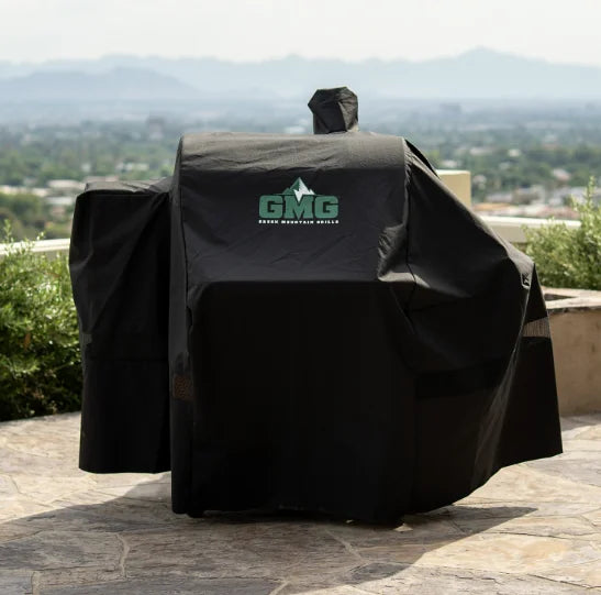 Protect your Green Mountain Grills LEDGE PRIME 2.0 Pellet Grill with this heavy-duty, all-weather cover featuring breathable netting panels and adjustable chimney flaps for a secure fit.