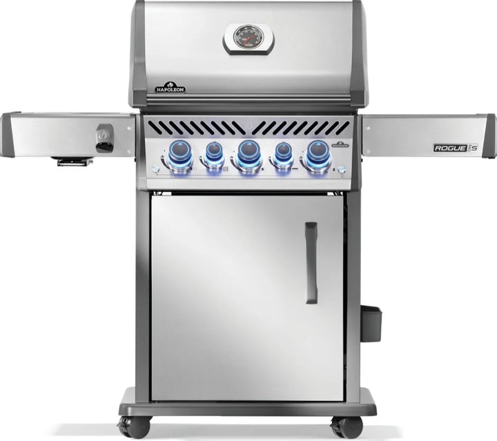 Napoleon Rogue PRO-S 425 RSIB with Infrared Side and Rear Burner: High-performance grill featuring five burners, including SIZZLE ZONE infrared side burner for searing heat and rear rotisserie burner for even roasting.