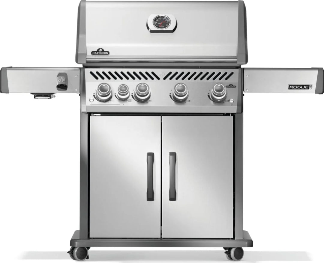 Napoleon Rogue PRO 525 SIB Propane Gas Grill with Infrared Side Burner features four main burners, infrared sear station, and stainless steel construction for even heat distribution and long-lasting performance.