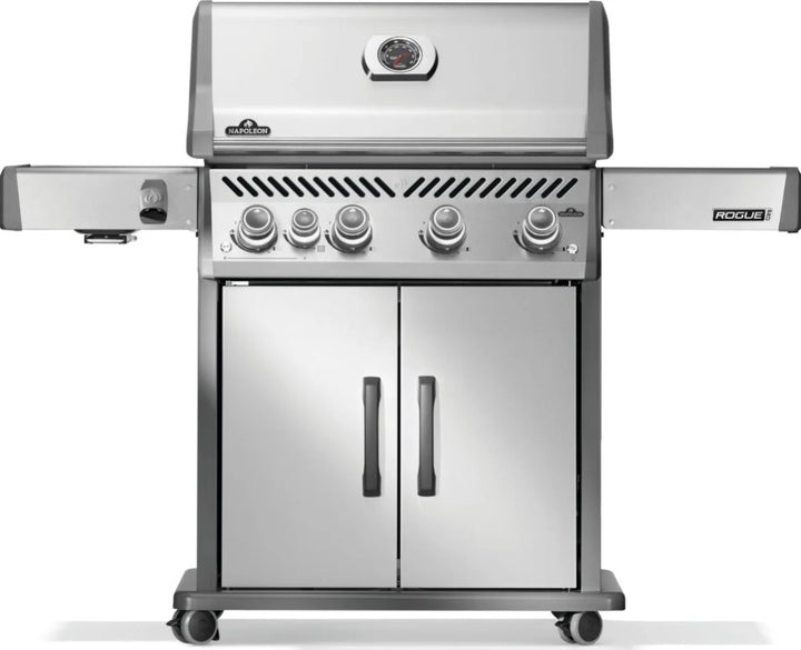 Napoleon Rogue PRO 525 SIB Propane Gas Grill with Infrared Side Burner features four main burners, infrared sear station, and stainless steel construction for even heat distribution and long-lasting performance.