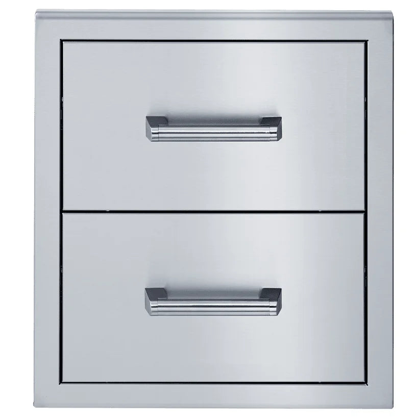 Broilmaster G Series 20-Inch Double Drawer featuring two soft-close drawers crafted from premium 304 stainless steel for convenient outdoor kitchen storage.