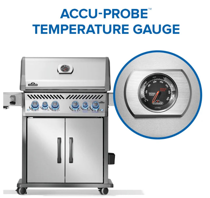 Napoleon Rogue PRO-S 525 RSIB Grill in Stainless Steel features six burners, infrared side and rear burners, and iconic WAVE cooking grids for professional-grade performance at home.