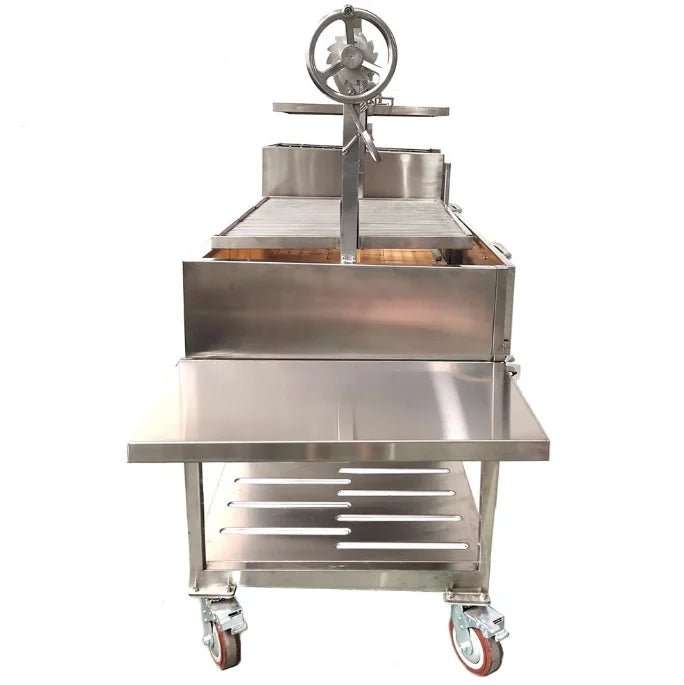 Tagwood XL Santa Maria Style Grill - Stainless Steel features two massive grilling surfaces, dual fireboxes, and interchangeable components for ultimate versatility in outdoor cooking.