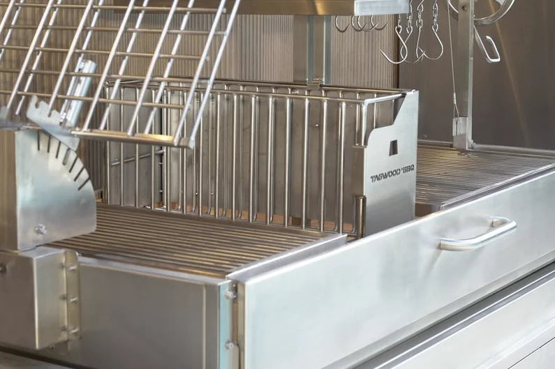Tagwood 2XL Built-In Santa Maria Style Grill features premium 304 stainless steel construction, five distinct cooking zones, and over 2,600 sq. in. of grilling space for expert-level gaucho grilling.